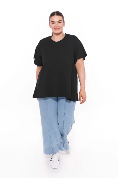 Hannah Round Neck Basic T-Shirt Black