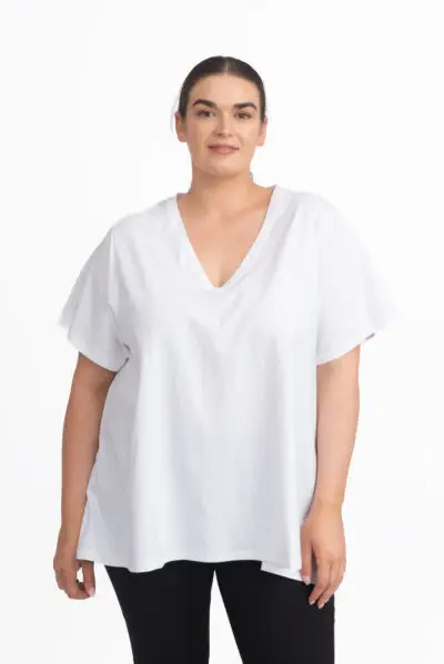 Hannah V Neck Basic T-Shirt White