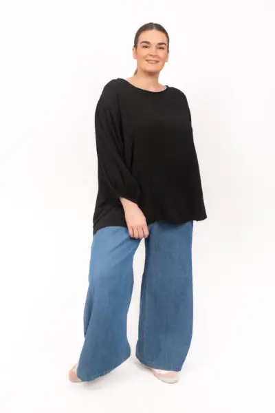 Harrison Long Sleeve Petite Round Neck Black
