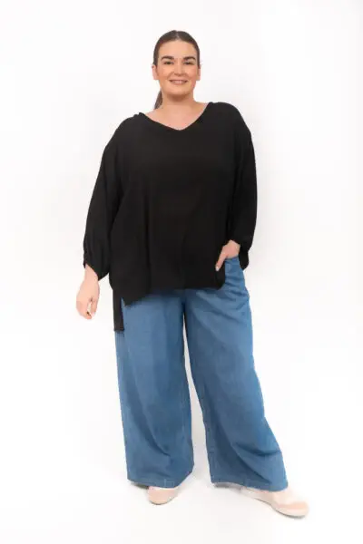 Harrison Long Sleeve Petite V Neck Black