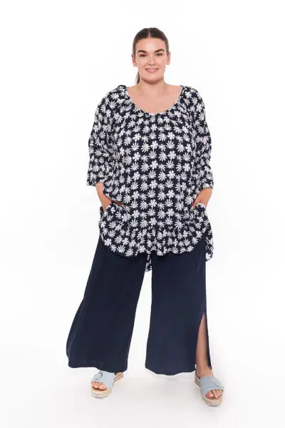 Wide Leg Pant with Side Split Navy (FINAL SALE)