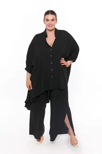 Wide Leg Pant with Side Split Black (FINAL SALE)