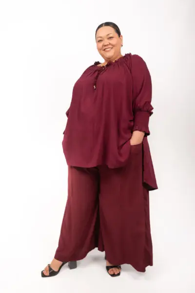 Wide Leg Pant Front Pocket Burgundy (FINAL SALE)