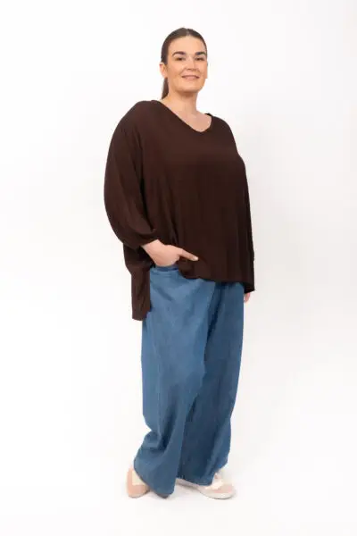 Harrison Long Sleeve Petite V Neck Chocolate