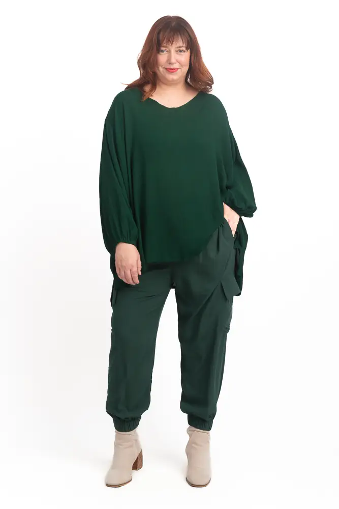 Harrison Long Sleeve Petite V Neck Forest Green