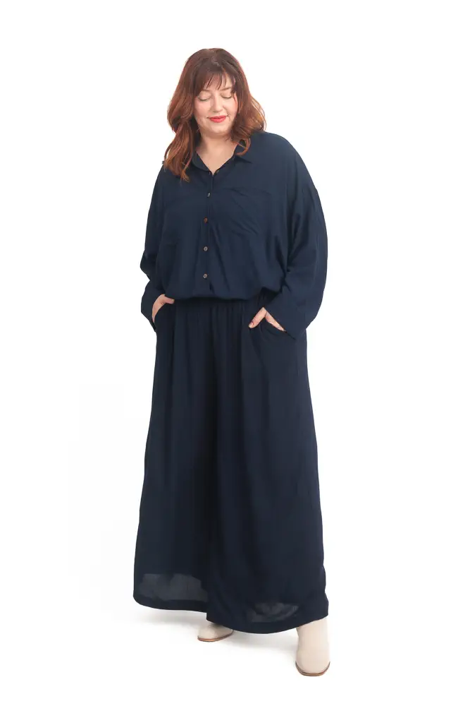 Wide Leg Pant Crinkle Navy