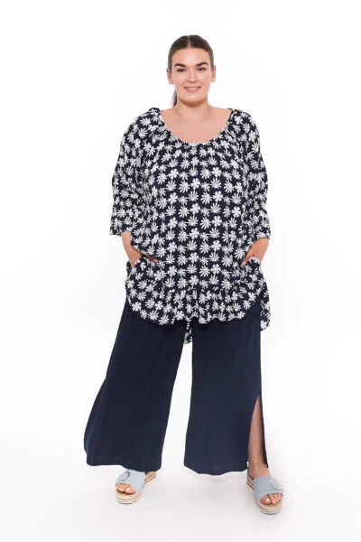 Wide Leg Pant with Side Split Navy (FINAL SALE)