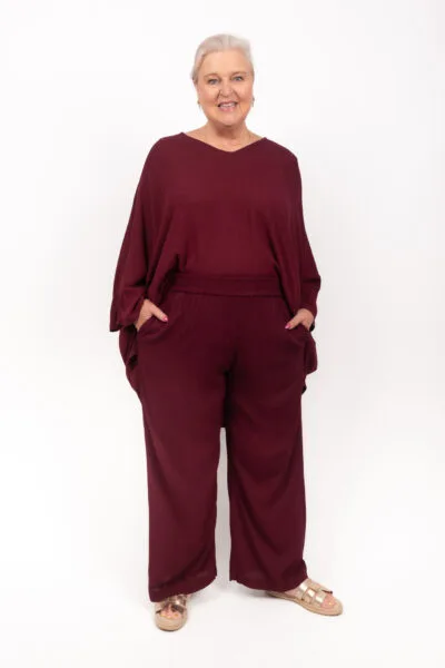 Crinkle Straight Leg Pant Burgundy (FINAL SALE)