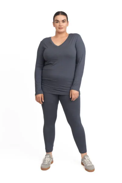 Foundation Long Sleeve Tee V Neck Slate