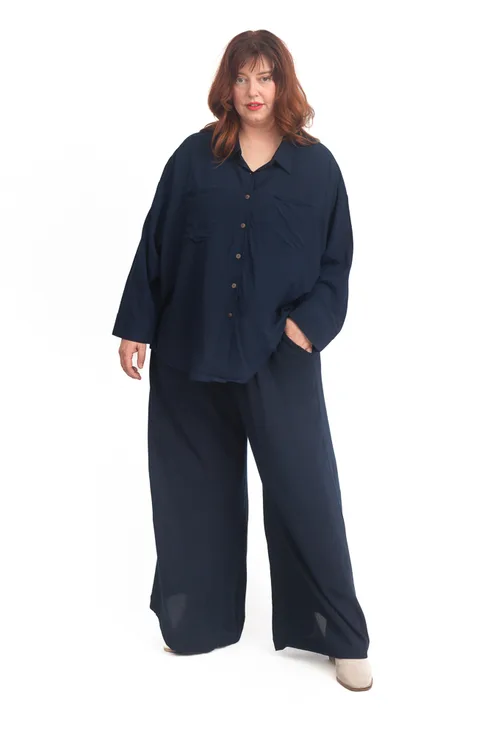 Wide Leg Pant Crinkle Navy - Image 7