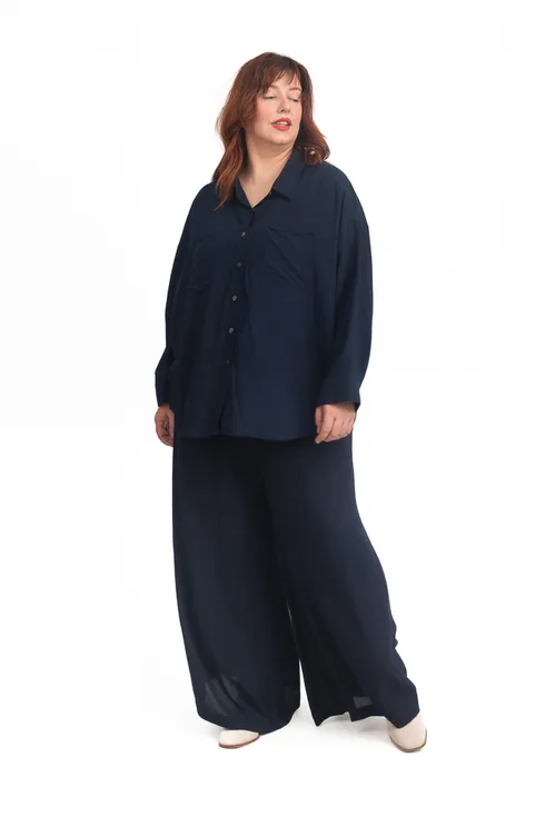 Wide Leg Pant Crinkle Navy - Image 3