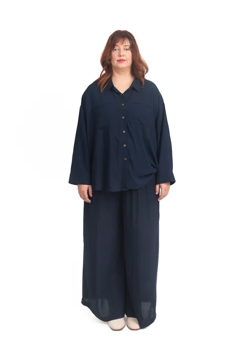 Wide Leg Pant Crinkle Navy - Image 4