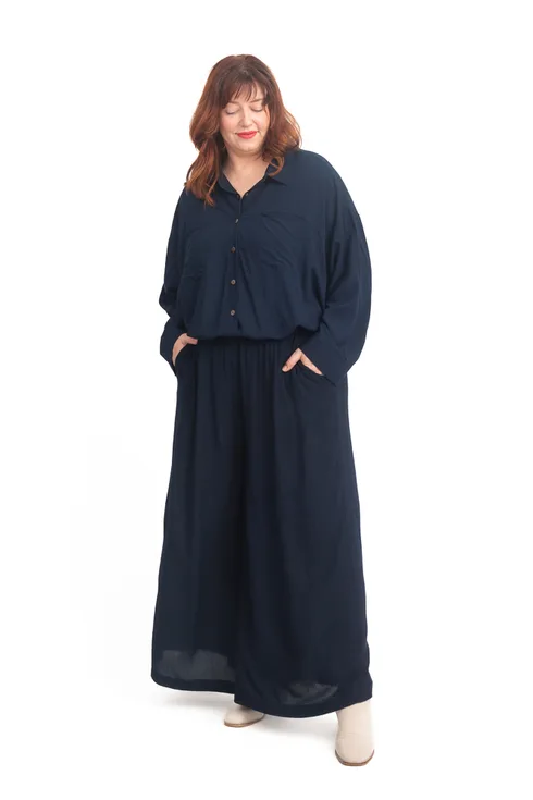Wide Leg Pant Crinkle Navy