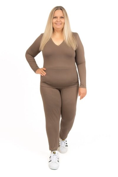 Foundation Long Sleeve Tee V Neck Mink
