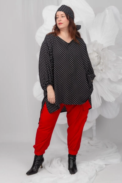 Harrison L/S Elastic Sleeve V Neck Black/White Spot