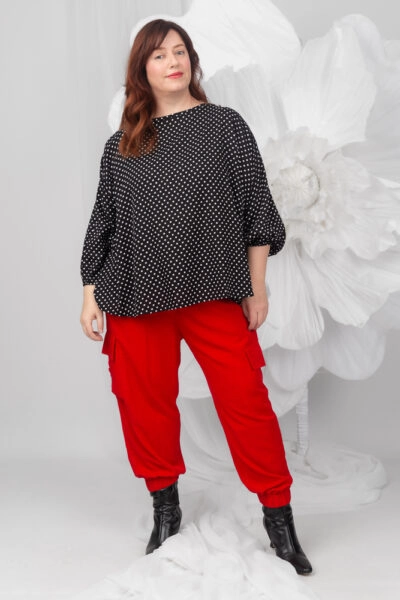 Harrison Long Sleeve Petite Round Neck Black/White Spot